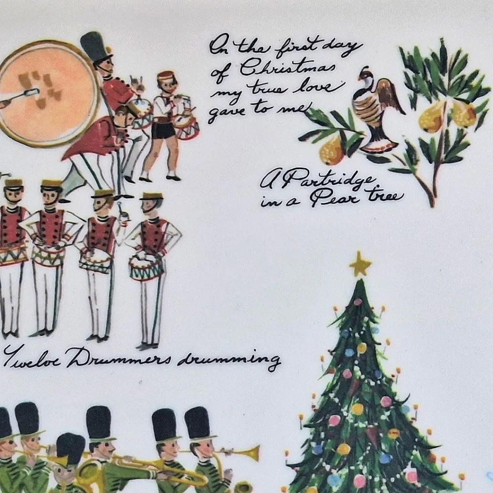 TWELVE DAYS OF CHRISTMAS SERVING TRAY VTG 1954 WAVERLY PRODUCTS MCM by H.Howard